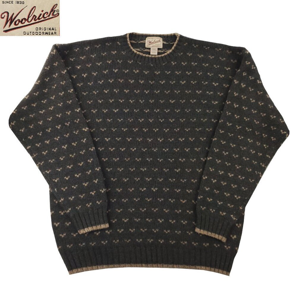 Woolrich Vintage Sweater Wool Blend Knit Pattern Earthtones Crewneck Men's XL